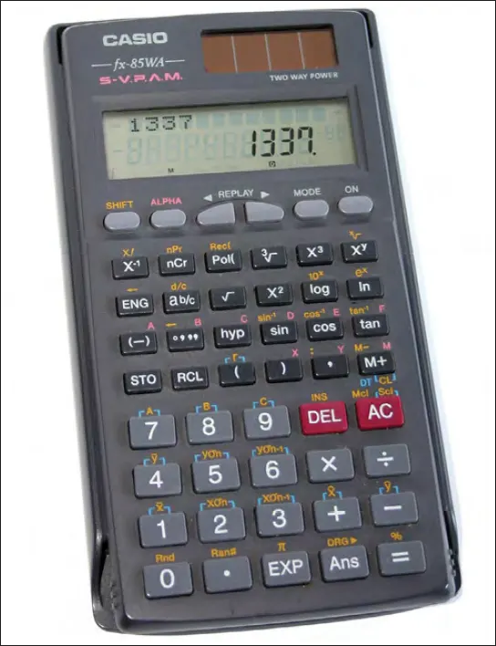 Electronic calculator used to perform aircraft weight and balance calculations, including weight, moment, and center of gravity computations